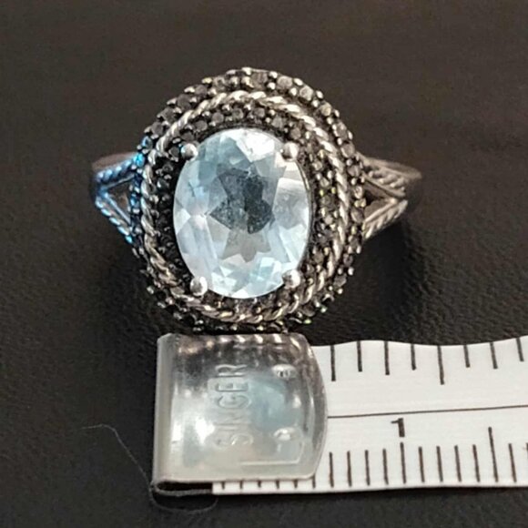 3.10ct Blue Topaz w/ .01ctw Round Black Diamond Accent Rhodium over Silver ring - Picture 11 of 13